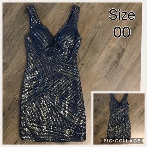 Navy and gold cocktail dress